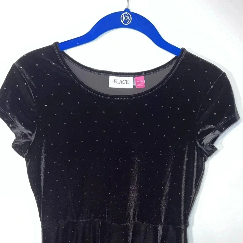 Children’s place XL,short sleeve pullover party dress black velvet gold sparkles